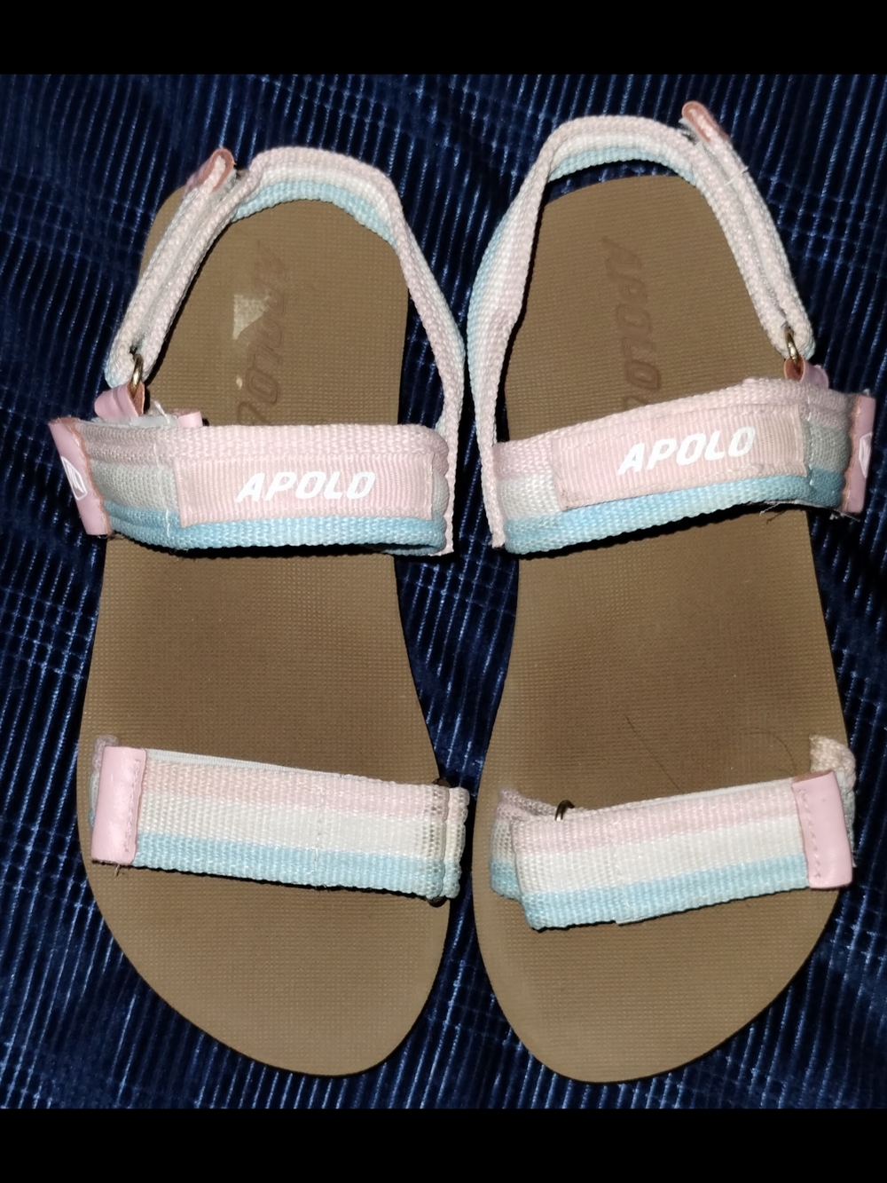 Kids Adjustable Pink and Light Blue Stripe Sandals